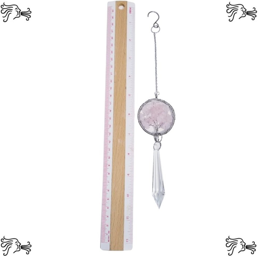 Pink Quartz Natural Stone Sun Catcher Crystal Prisms Tree of Life Chakra